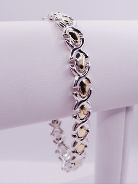 Two Tone Yellow Gold & 925 Sterling Silver Women's Reversible Xo Bracelet